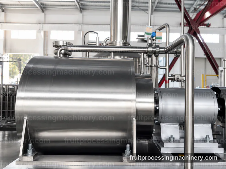 integrated fruit processing machinery, plant integration: integrated machinery train connection view
