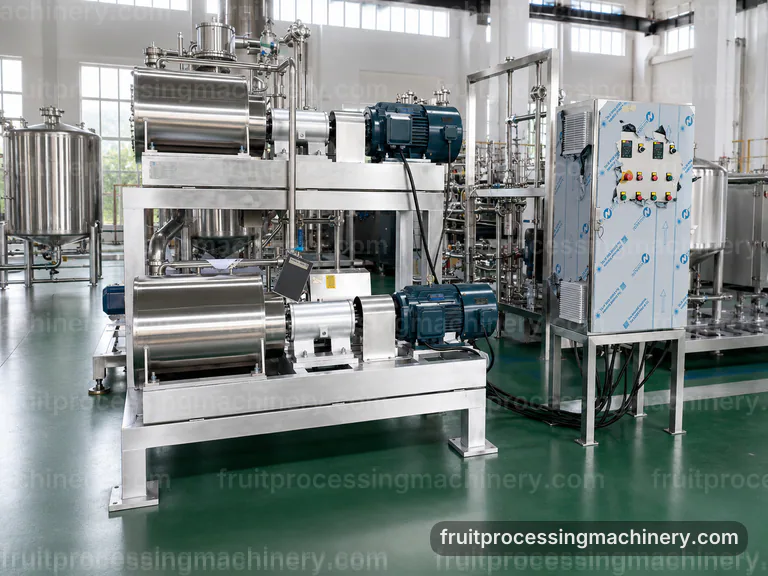 integrated fruit processing machinery, process sequence: integrated machinery train connection view